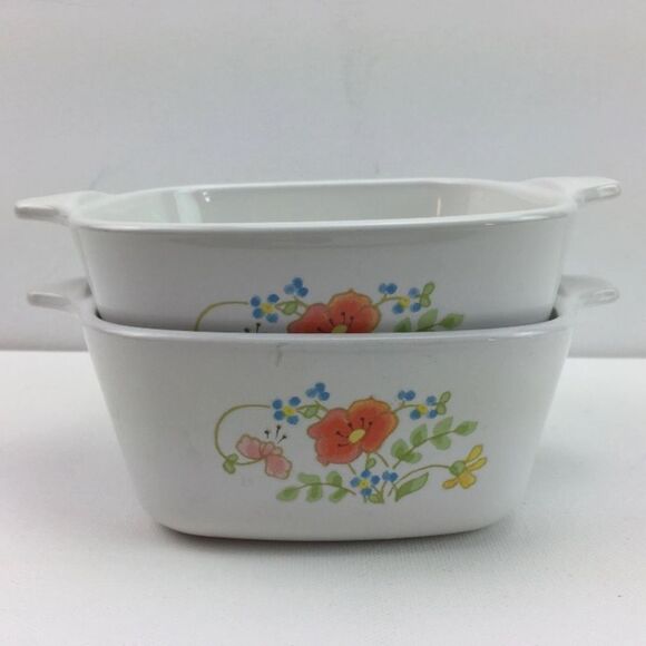 VTG, Corning Ware P-43-B 2 3/4 Cup Pair Floral White Baking Dishes - Picture 2 of 6